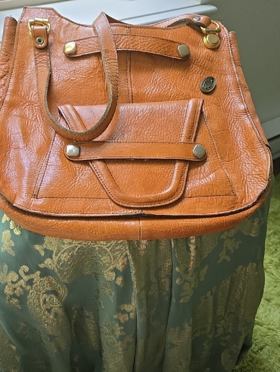 faib Handbags - Women's Coniac Pebbled Leather Bag with Front Flap Pocket